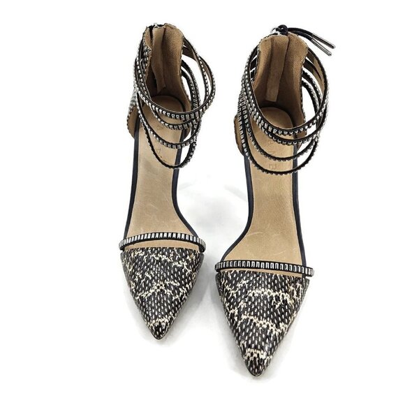New LAMB Fernley Snakeprint Stilettos Womens 10 Leather Heels L.A.M.B. Black - Picture 4 of 9